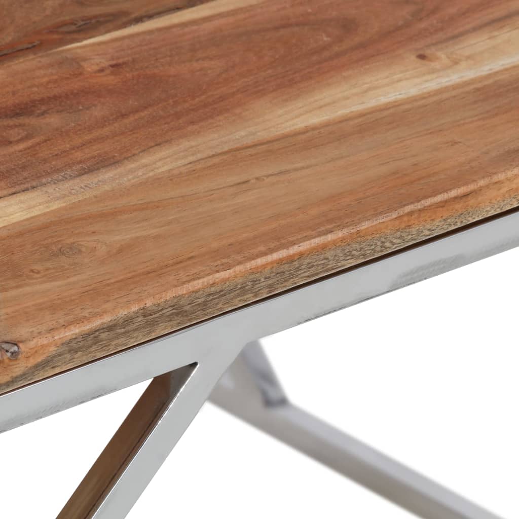 Table basse argenté acier inoxydable et bois massif d'acacia