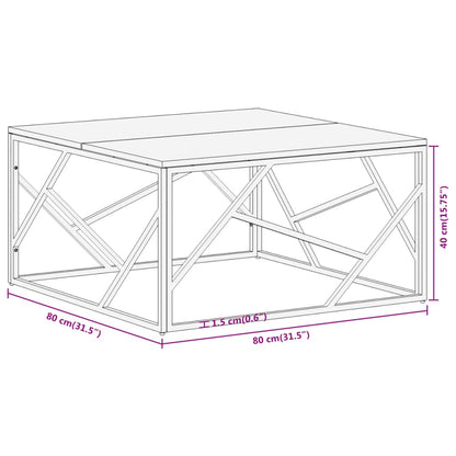 Table basse argenté acier inoxydable et bois massif d'acacia