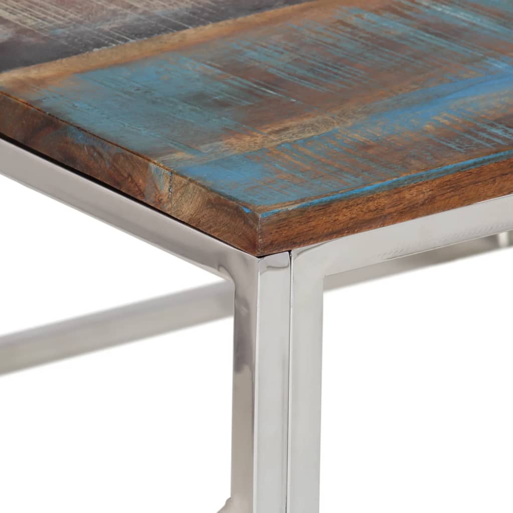 Table basse argenté inox et bois de récupération massif