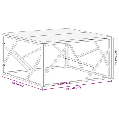 Table basse argenté inox et bois de récupération massif