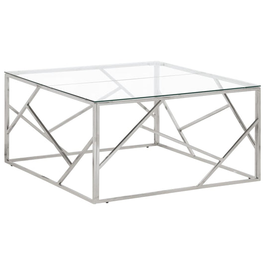 Table basse argenté acier inoxydable et verre trempé