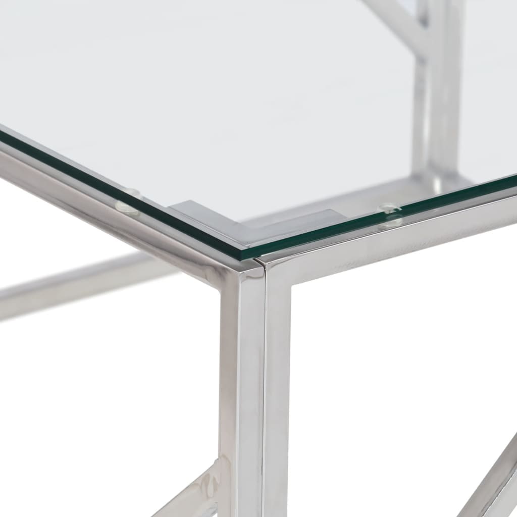 Table basse argenté acier inoxydable et verre trempé