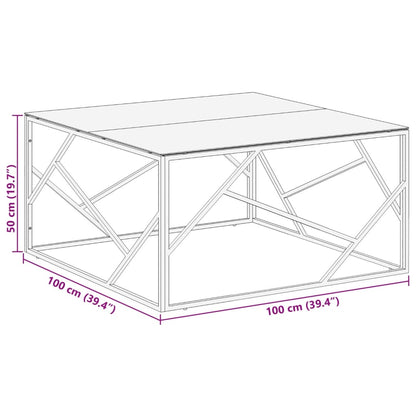 Table basse argenté acier inoxydable et verre trempé