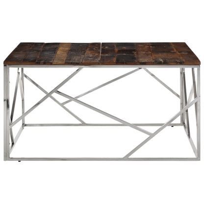 Table basse argenté acier inoxydable et bois de mélèze massif