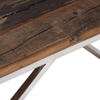 Table basse argenté acier inoxydable et bois de mélèze massif