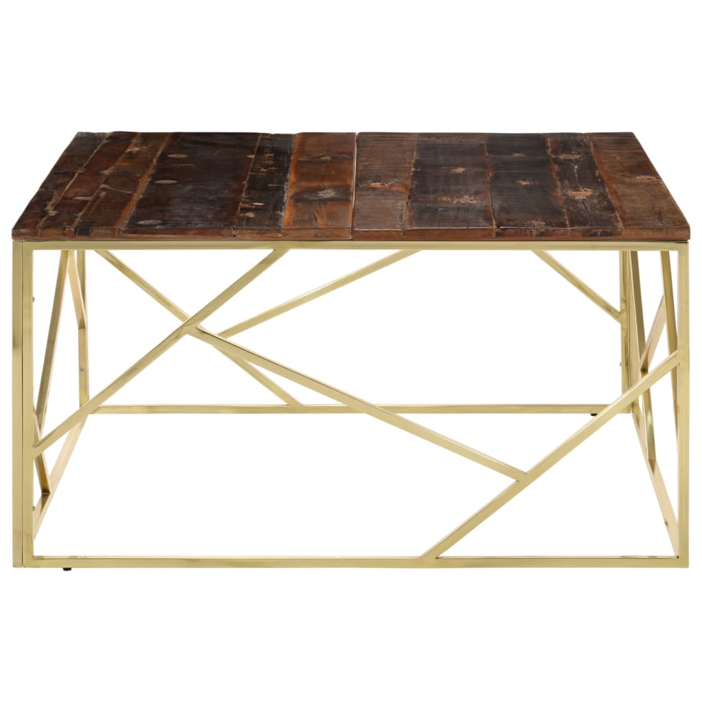 Table basse doré acier inoxydable et bois de mélèze massif