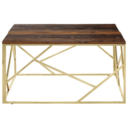 Table basse doré acier inoxydable et bois de mélèze massif