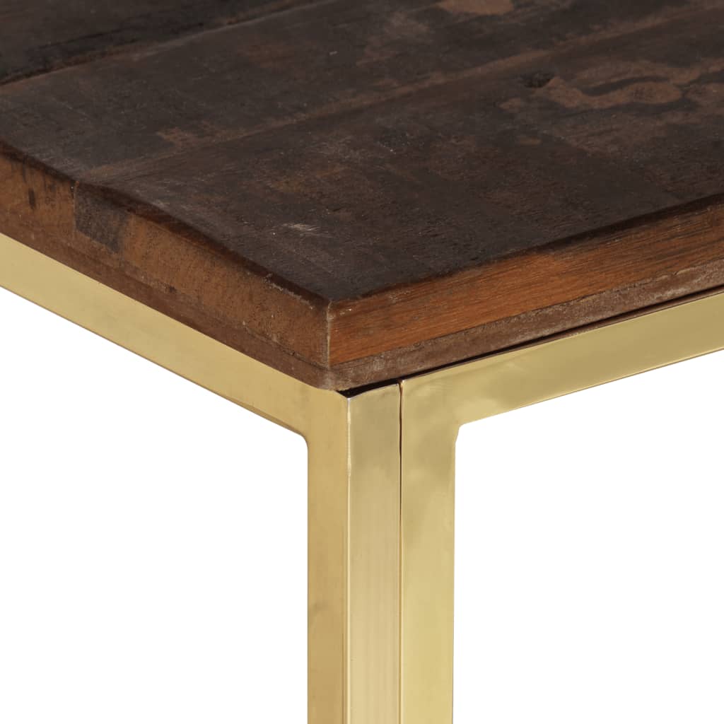 Table basse doré acier inoxydable et bois de mélèze massif