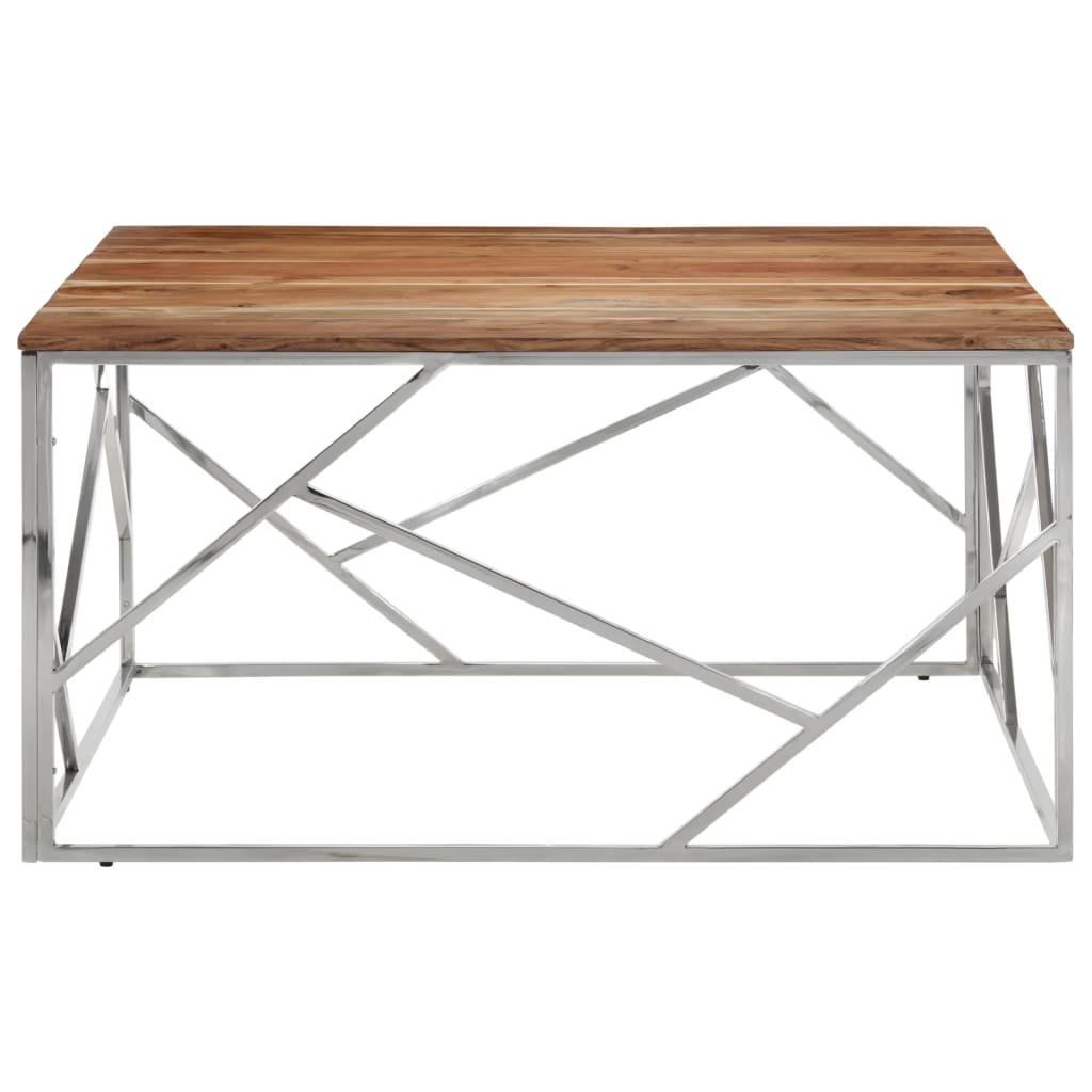 Table basse argenté acier inoxydable et bois massif d'acacia