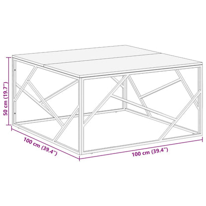 Table basse argenté acier inoxydable/bois massif récupération