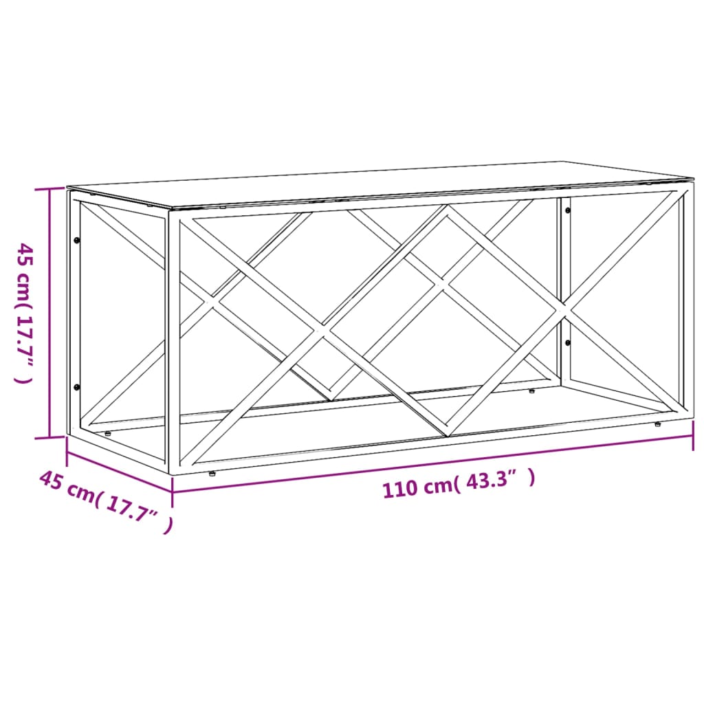 Table basse 110x45x45 cm acier inoxydable et verre