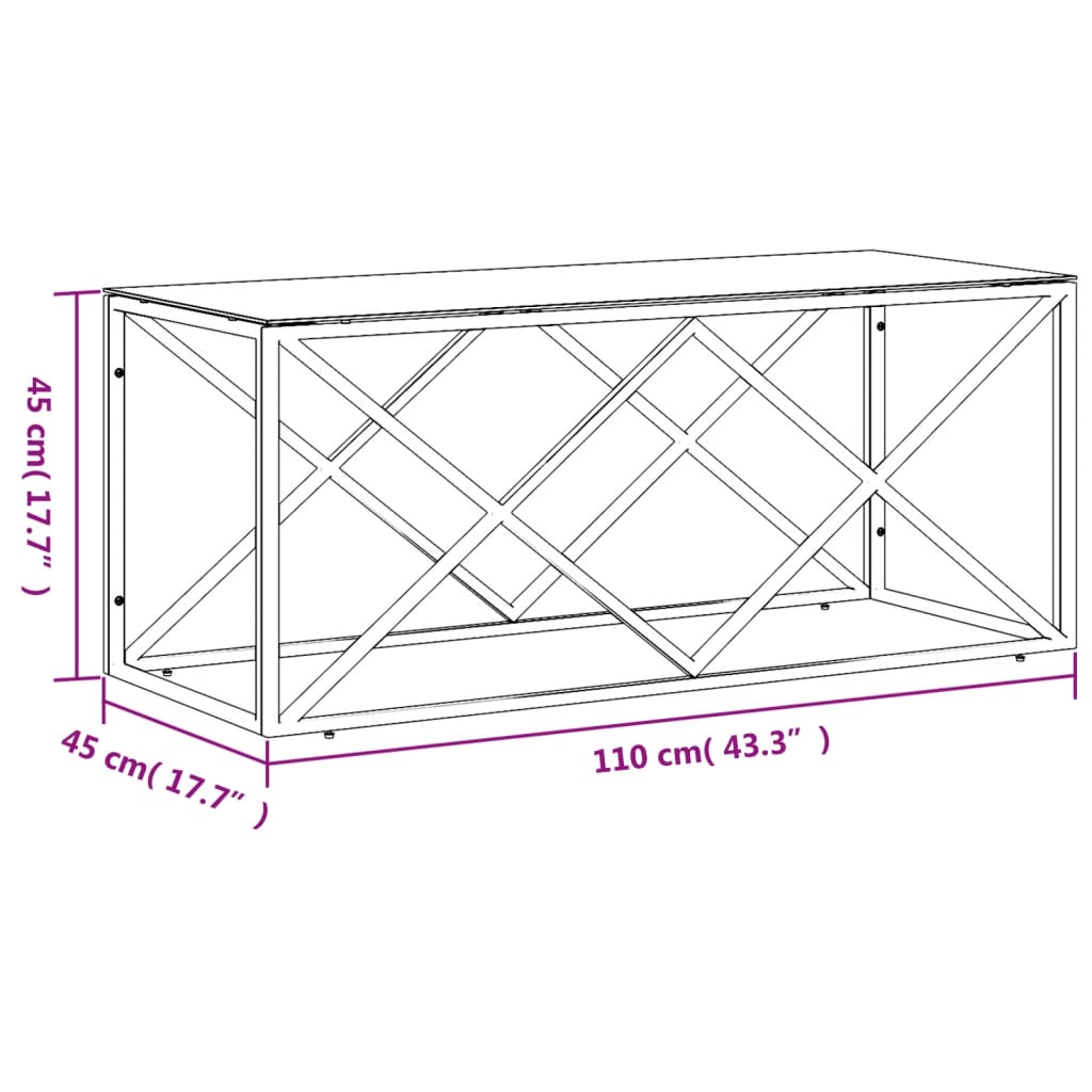 Table basse 110x45x45 cm acier inoxydable et verre