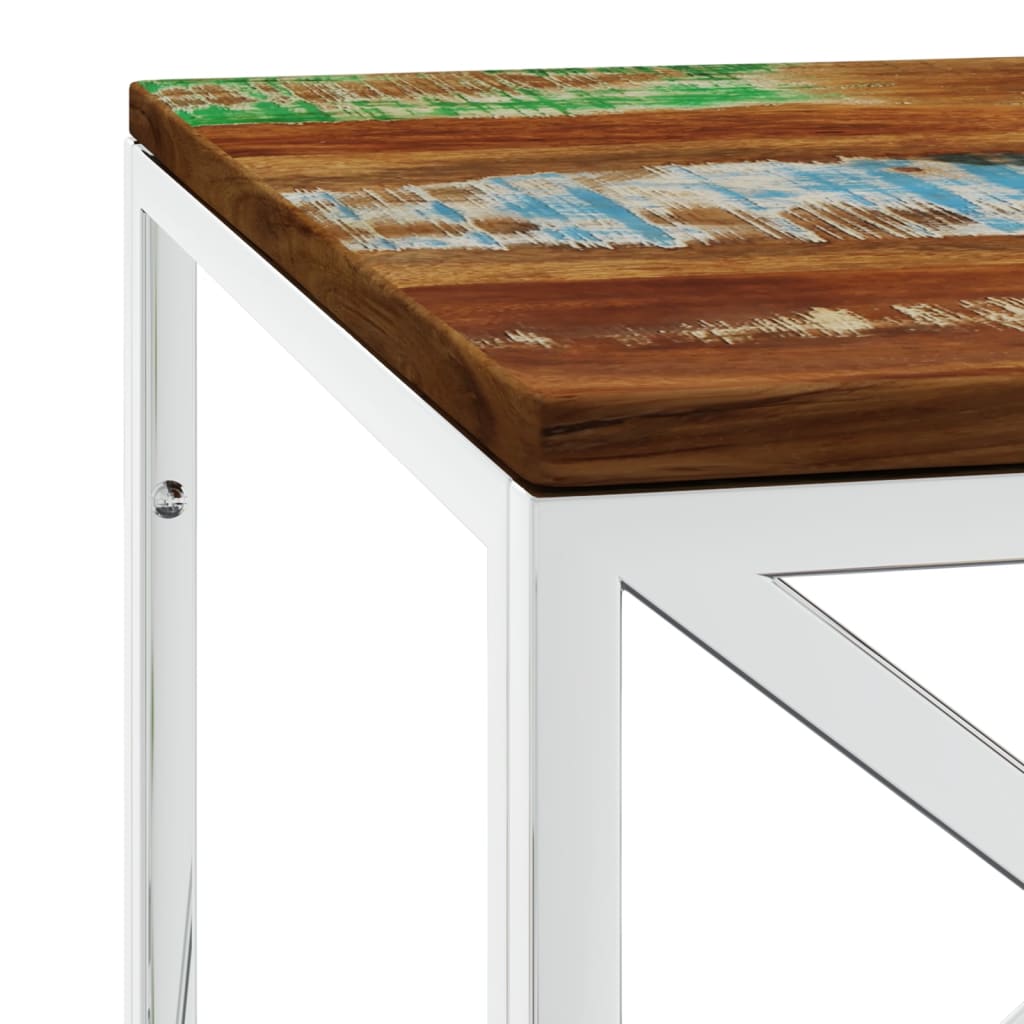 Table basse acier inoxydable et bois massif de récupération