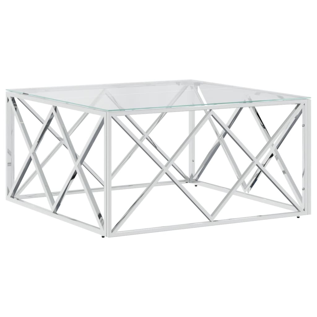 Table basse 80x80x40 cm acier inoxydable et verre