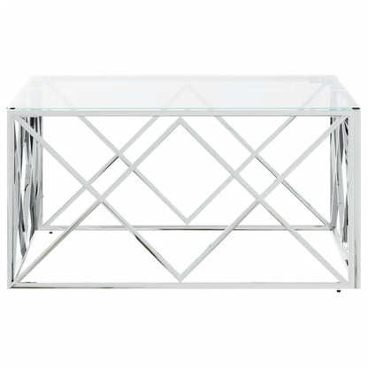 Table basse 80x80x40 cm acier inoxydable et verre