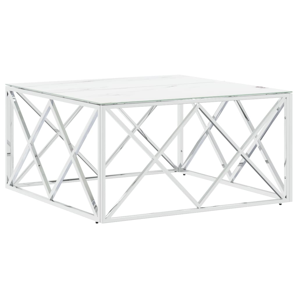 Table basse argenté 80x80x40 cm acier inoxydable et verre