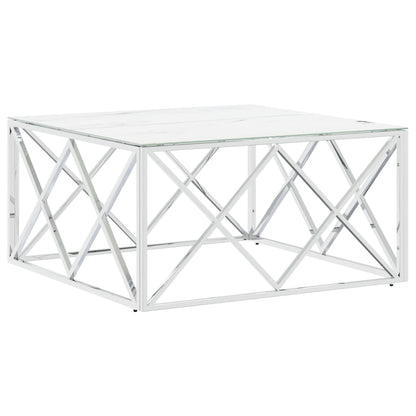 Table basse argenté 80x80x40 cm acier inoxydable et verre