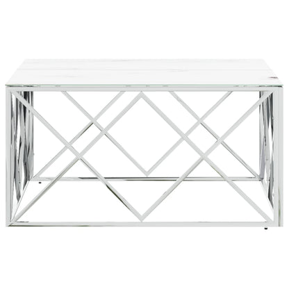 Table basse argenté 80x80x40 cm acier inoxydable et verre