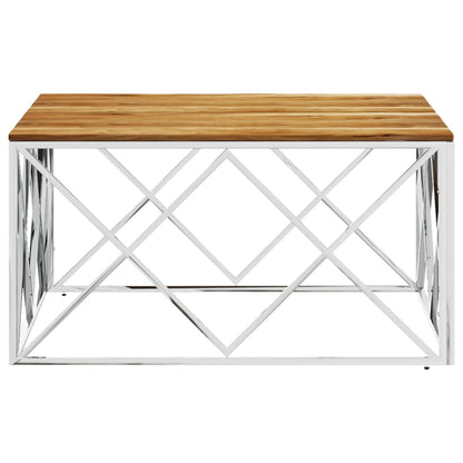 Table basse argenté acier inoxydable et bois massif d'acacia