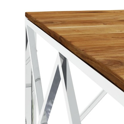 Table basse argenté acier inoxydable et bois massif d'acacia