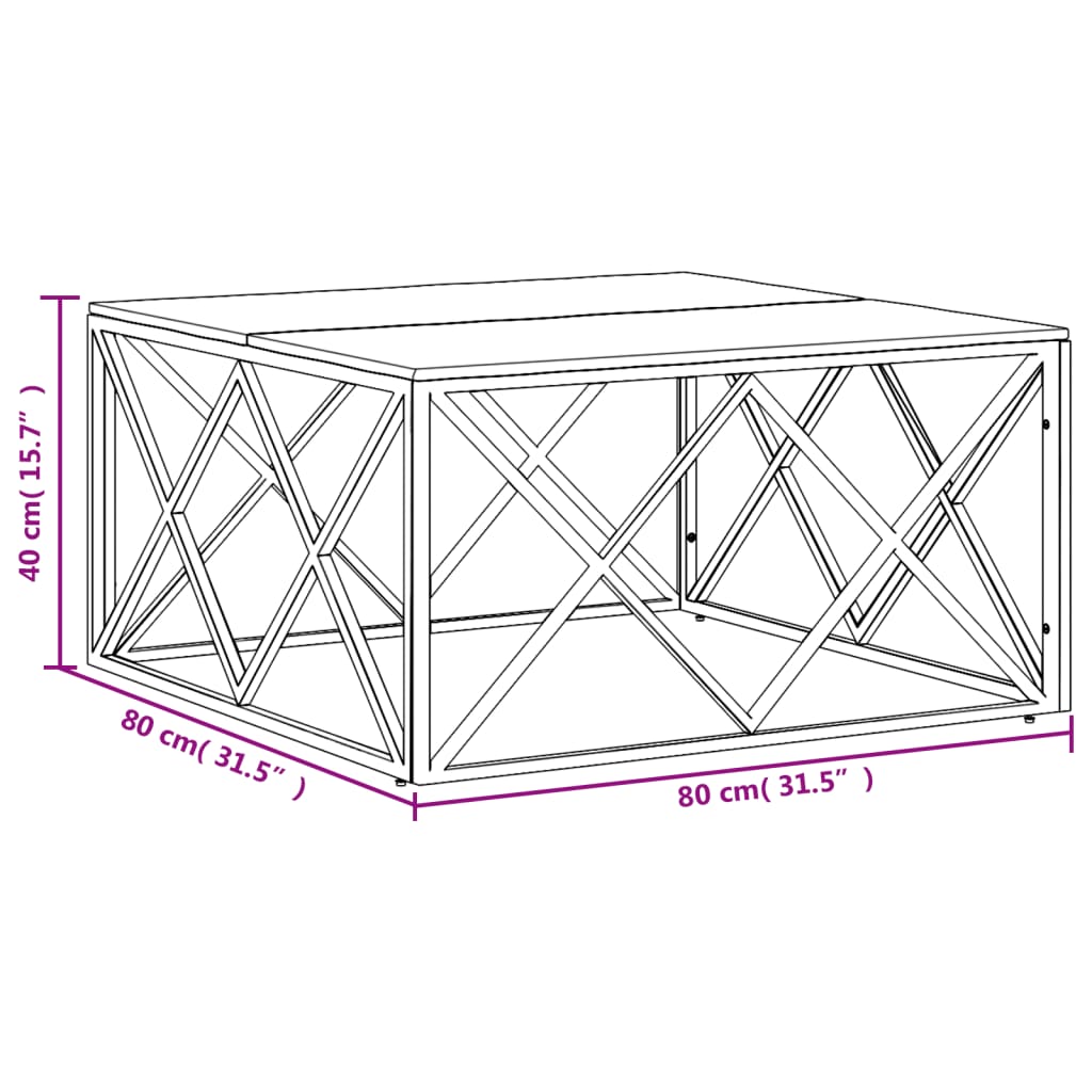 Table basse argenté acier inoxydable/bois massif récupération