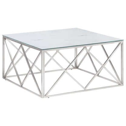 Table basse argenté acier inoxydable et verre trempé