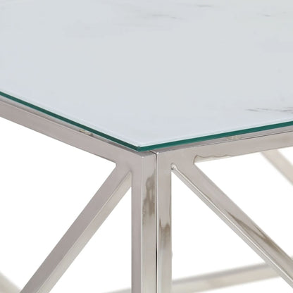 Table basse argenté acier inoxydable et verre trempé