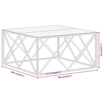 Table basse argenté acier inoxydable et verre trempé