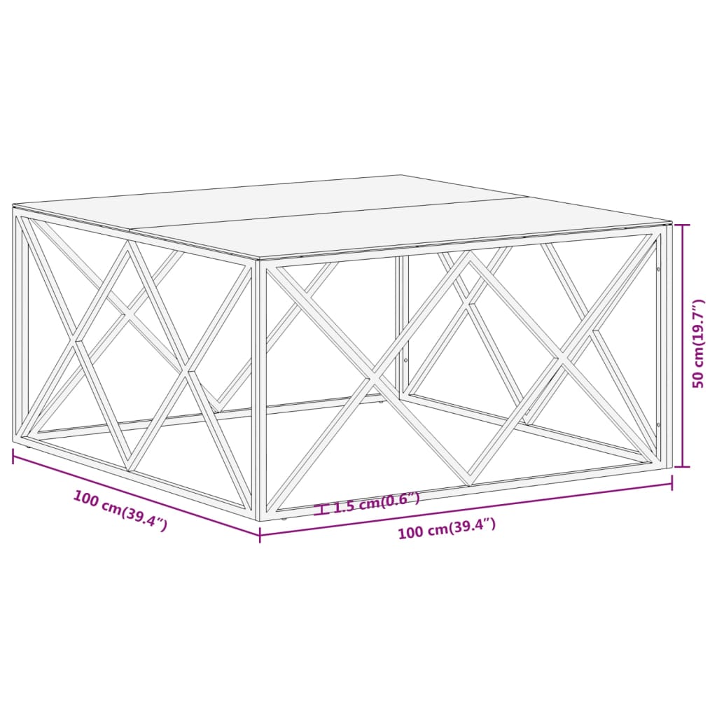 Table basse doré acier inoxydable et verre trempé