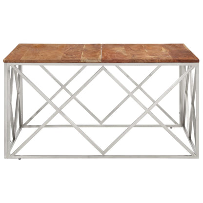 Table basse argenté acier inoxydable et bois massif d'acacia