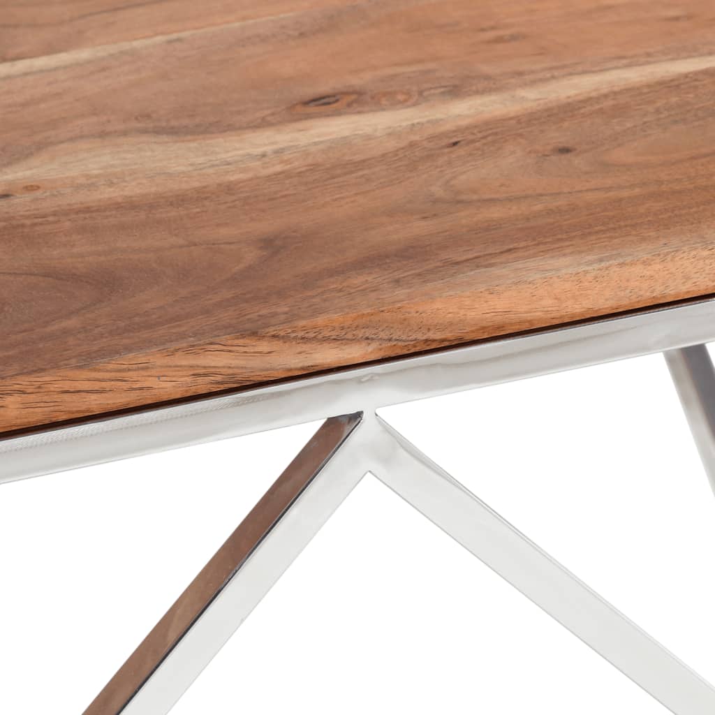 Table basse argenté acier inoxydable et bois massif d'acacia