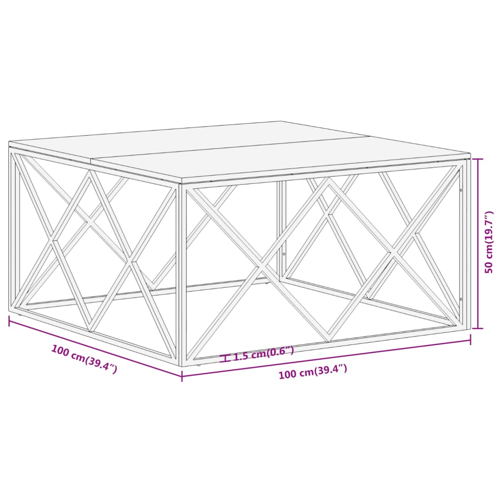 Table basse argenté acier inoxydable et bois massif d'acacia