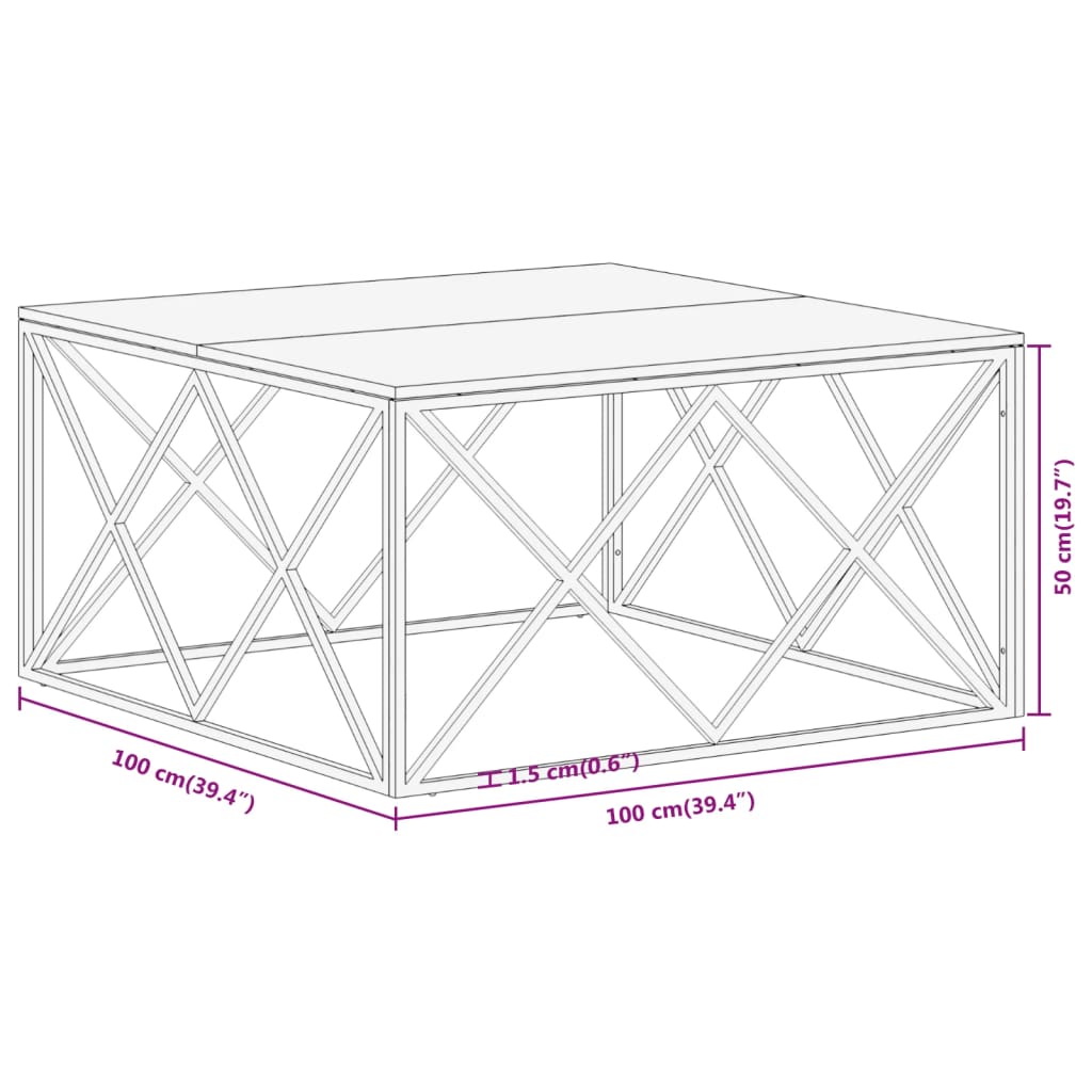 Table basse argenté inox et bois de récupération massif