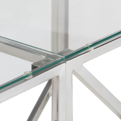 Table console argenté acier inoxydable et verre trempé