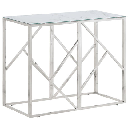 Table console argenté acier inoxydable et verre trempé