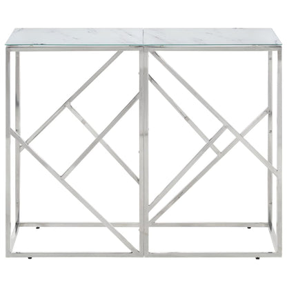 Table console argenté acier inoxydable et verre trempé