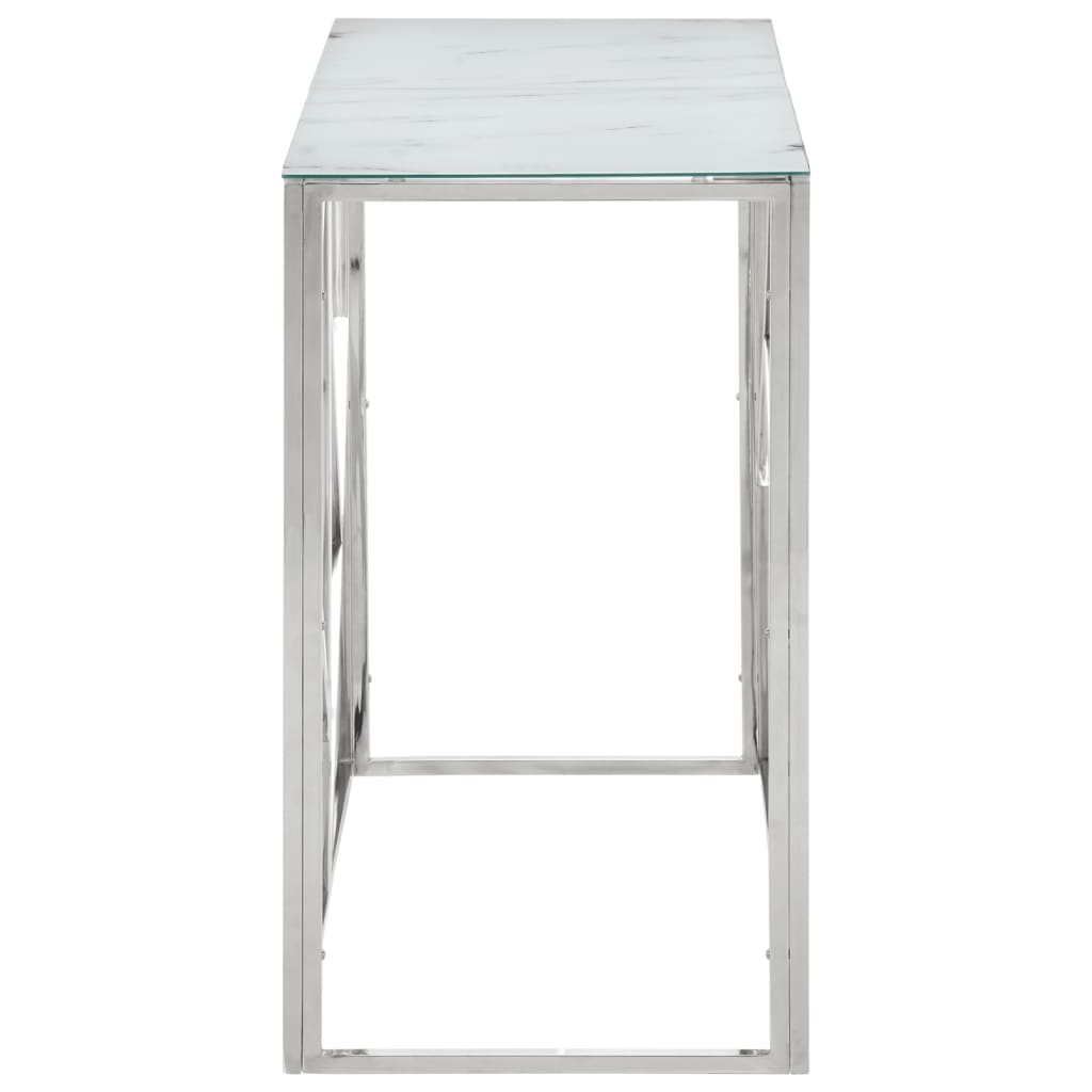 Table console argenté acier inoxydable et verre trempé