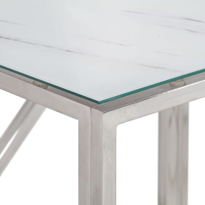 Table console argenté acier inoxydable et verre trempé