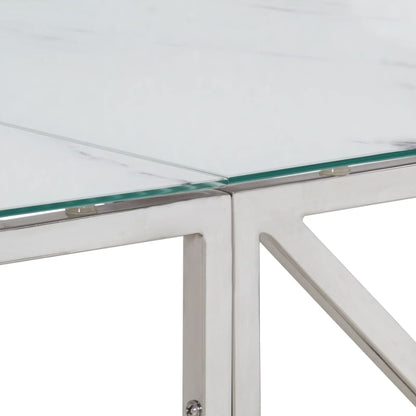 Table console argenté acier inoxydable et verre trempé