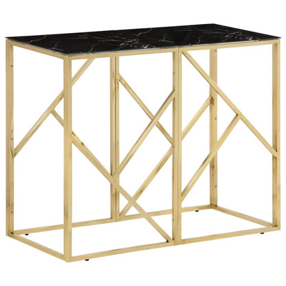 Table console doré acier inoxydable et verre trempé