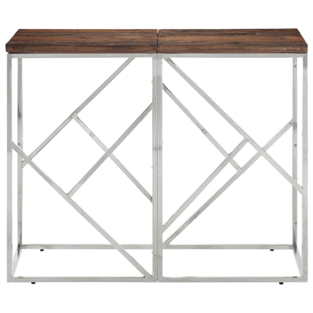 Table console argenté acier inoxydable et bois de mélèze massif