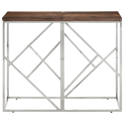 Table console argenté acier inoxydable et bois de mélèze massif