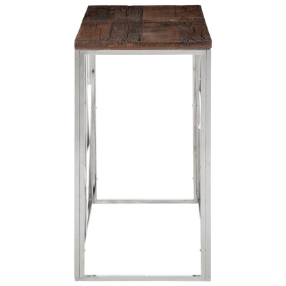 Table console argenté acier inoxydable et bois de mélèze massif