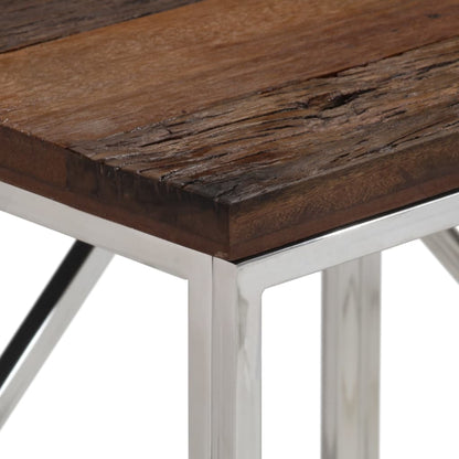 Table console argenté acier inoxydable et bois de mélèze massif