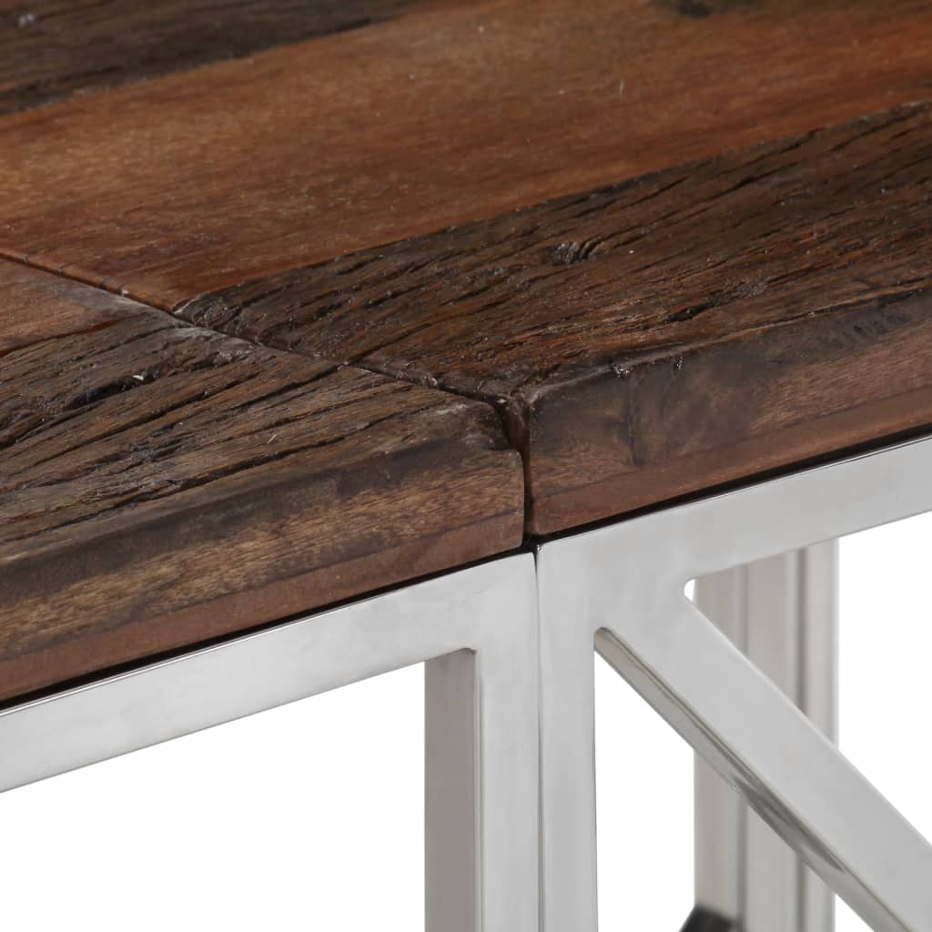 Table console argenté acier inoxydable et bois de mélèze massif