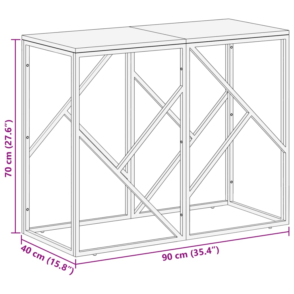 Table console argenté acier inoxydable et bois de mélèze massif