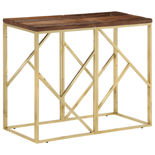 Table console doré acier inoxydable et bois de mélèze massif