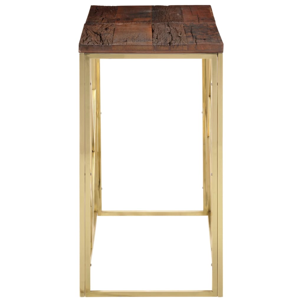 Table console doré acier inoxydable et bois de mélèze massif