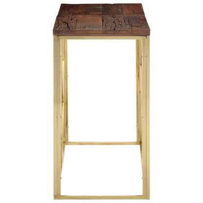 Table console doré acier inoxydable et bois de mélèze massif