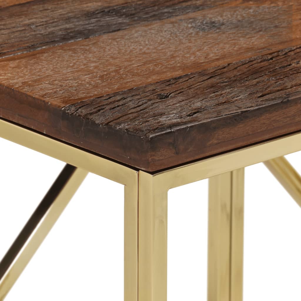 Table console doré acier inoxydable et bois de mélèze massif